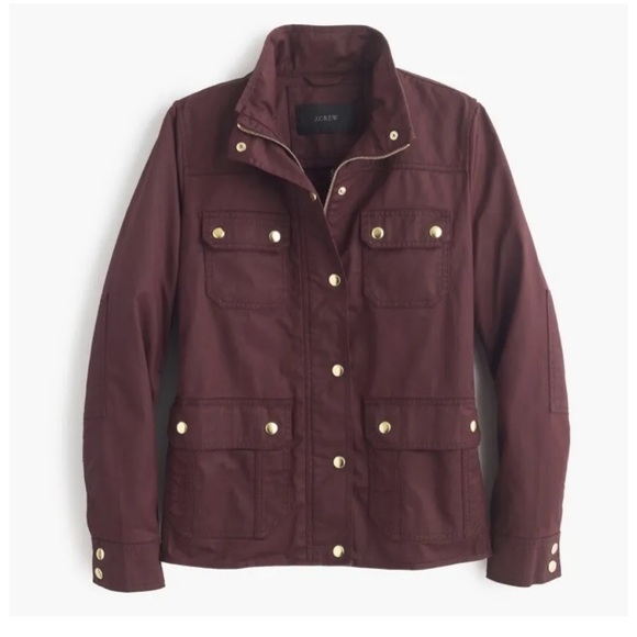 Jcrew downtown field jacket moto bomber coat burgundy red gold buttons pocket - Picture 11 of 13